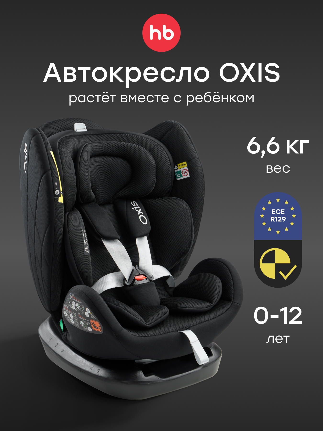 Автокресло Happy Baby Oxis 0+/1/2/3 (0-36 кг) черный - фото 1