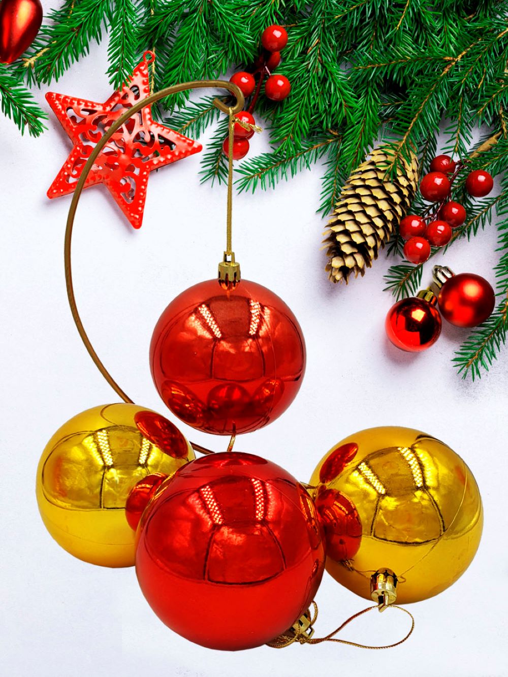 Украшение ёлочное Магия праздника Набор Шары новогодние 8 см, 4 штук (красный-золотой) - фото 1