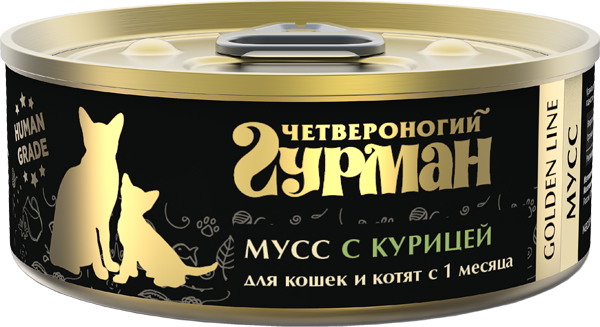 Корм для кошек и котят влажный Четвероногий Гурман Golden line Мусс с курицей 100г - фото 1