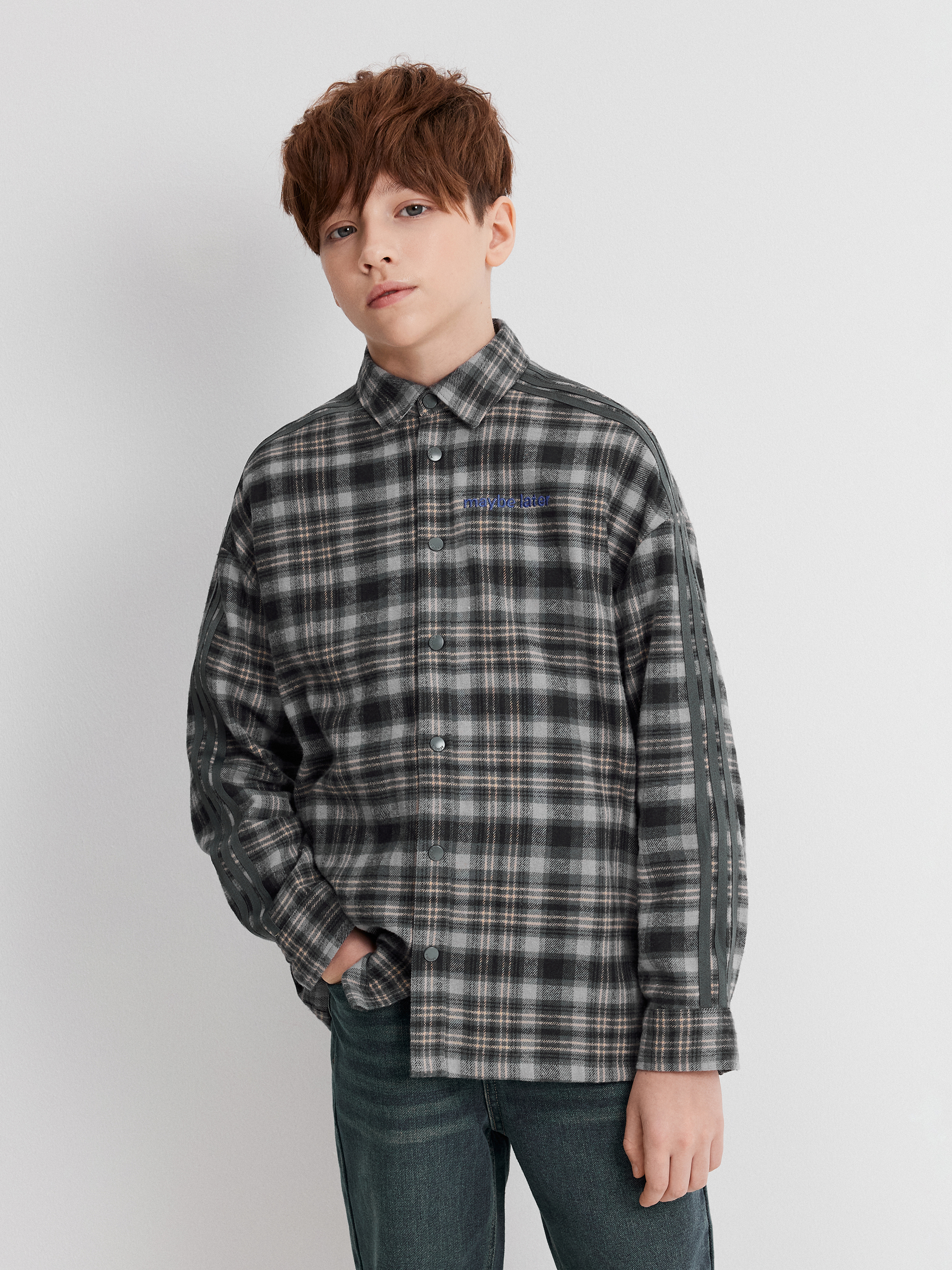 Изображение товара Рубашка для мальчика Acoola 170 клетчатая с вышивкой и тесьмой