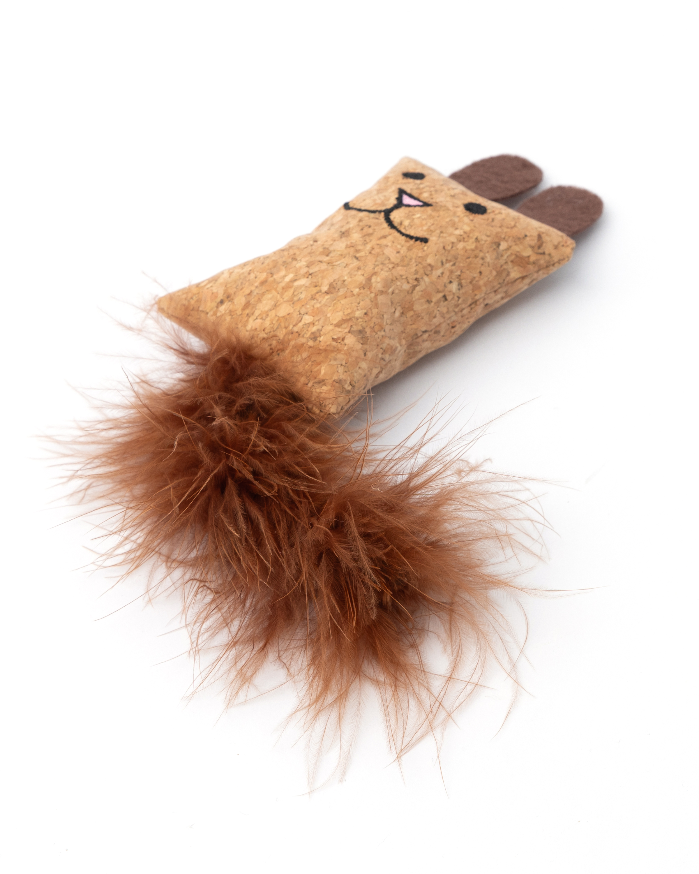 Игрушка для кошек Barbaks Перьевой заяц с ушками коричневый 25*5см - фото 1