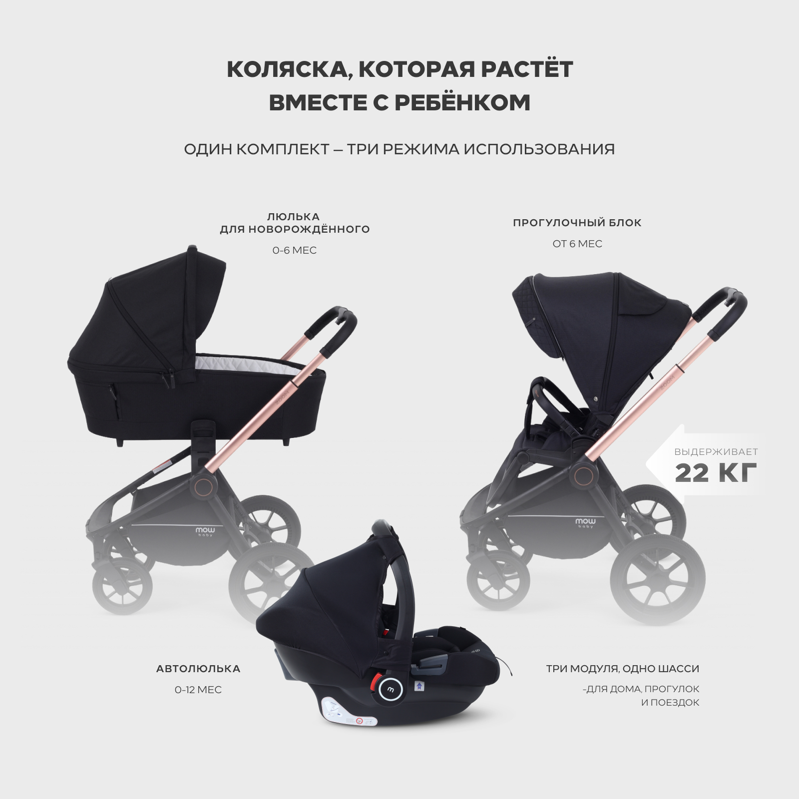 Коляска 3в1 MOWbaby gold black черный - фото 25
