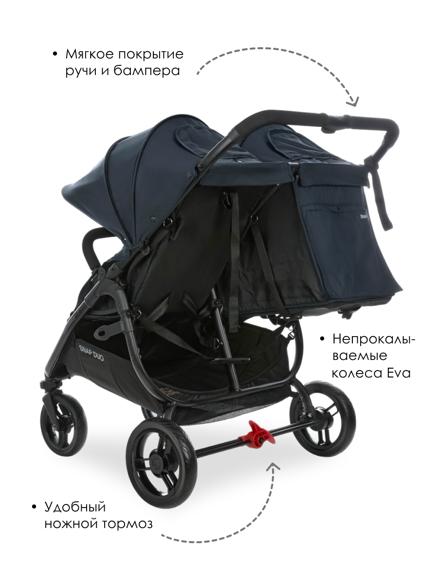 Коляска прогулочная для двойни Valco baby Snap Duo Flatt Matt синий - фото 5