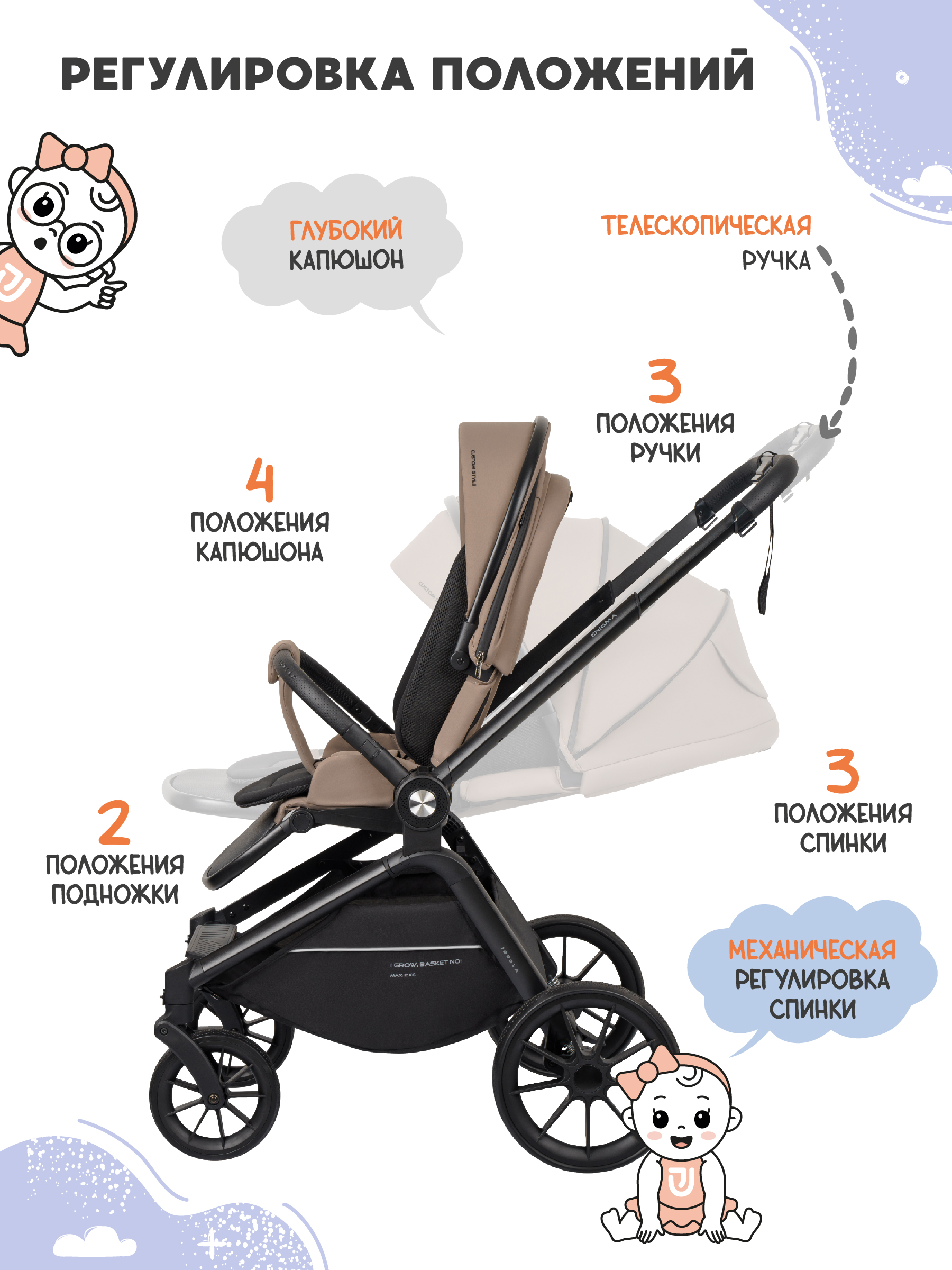 Коляска прогулочная JOVOLA Enigma, темно-бежевый - фото 5