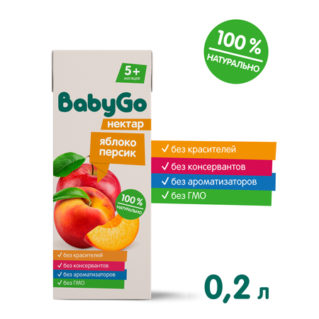 Нектар BabyGo Яблоко-персик с 5 мес 0.2 л
