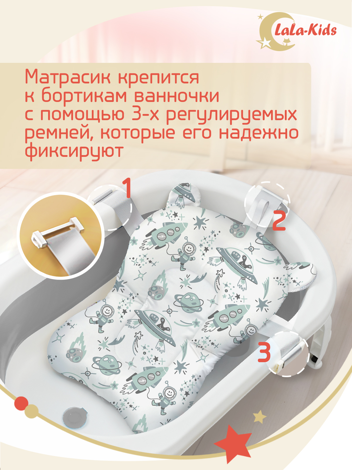 Складная ванночка для купания LaLa-Kids с термометром и матрасиком в комплекте - фото 16