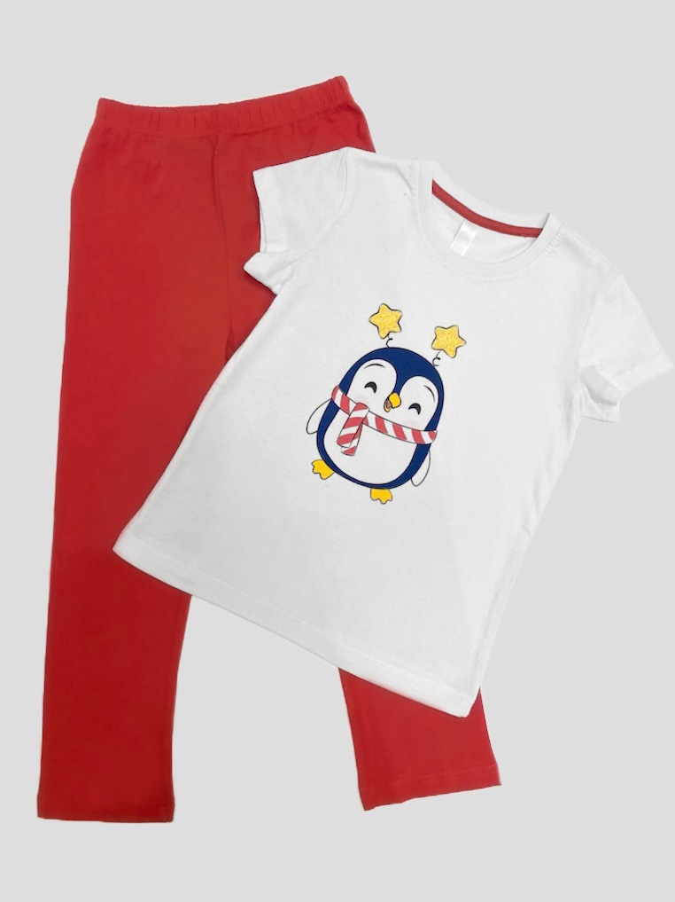 Пижама UZCOTTON UZ-Пиж-G-Basic-K/Пингвин-белый-красный - фото 2