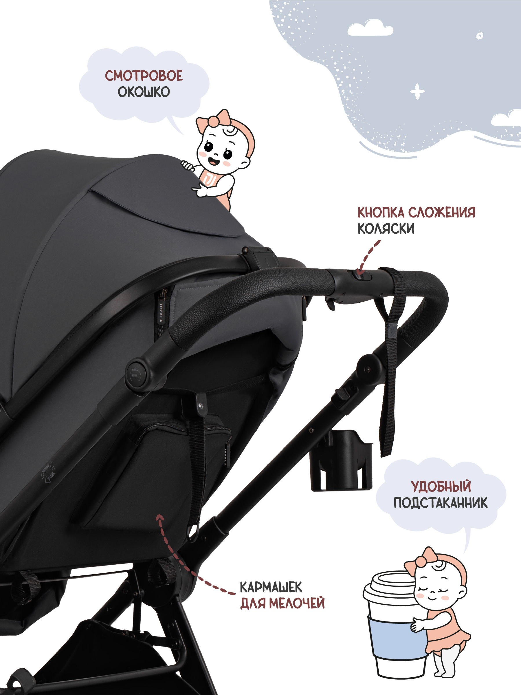 Коляска трансформер JOVOLA Truck перекидная ручка серый - фото 6