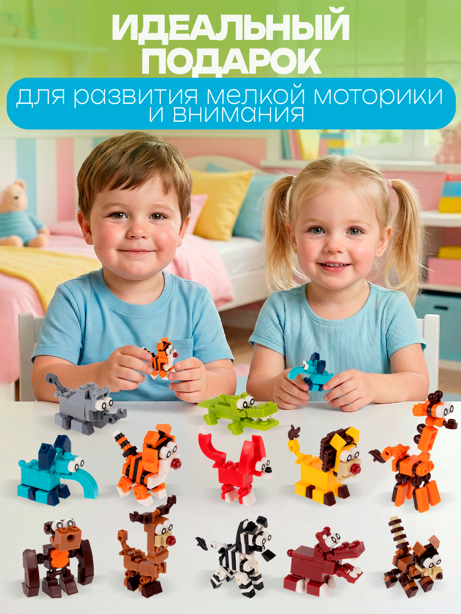 Конструктор Blockformers набор зоопарк 12 шт. из мини-блоков - фото 5