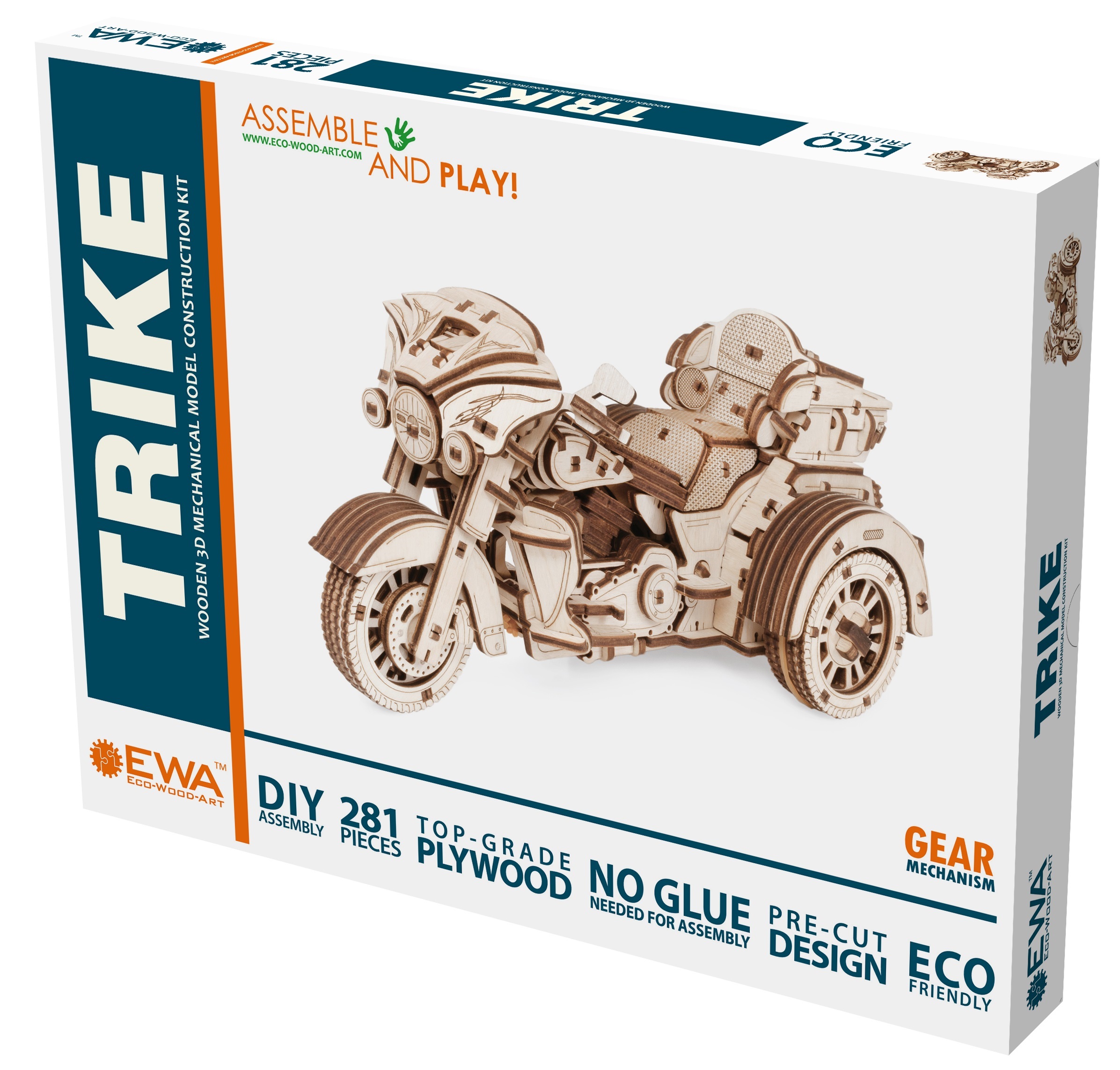 Сборная модель Eco Wood Art (EWA) Мотоцикл Трайк из дерева ETrike - фото 5