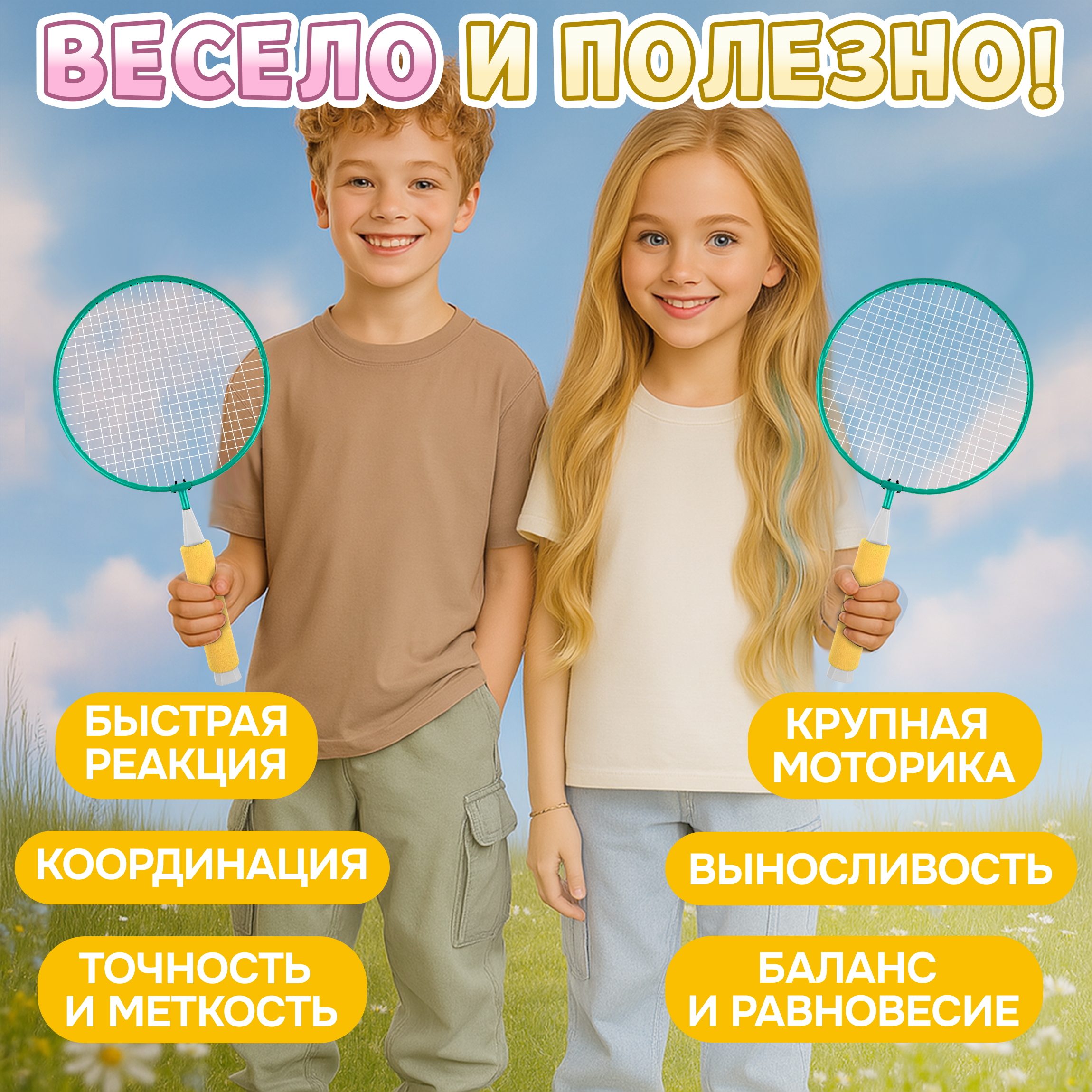 Бадминтон 1TOY ракетки для бадминтона с воланчиком в наборе взрослый детский - фото 6