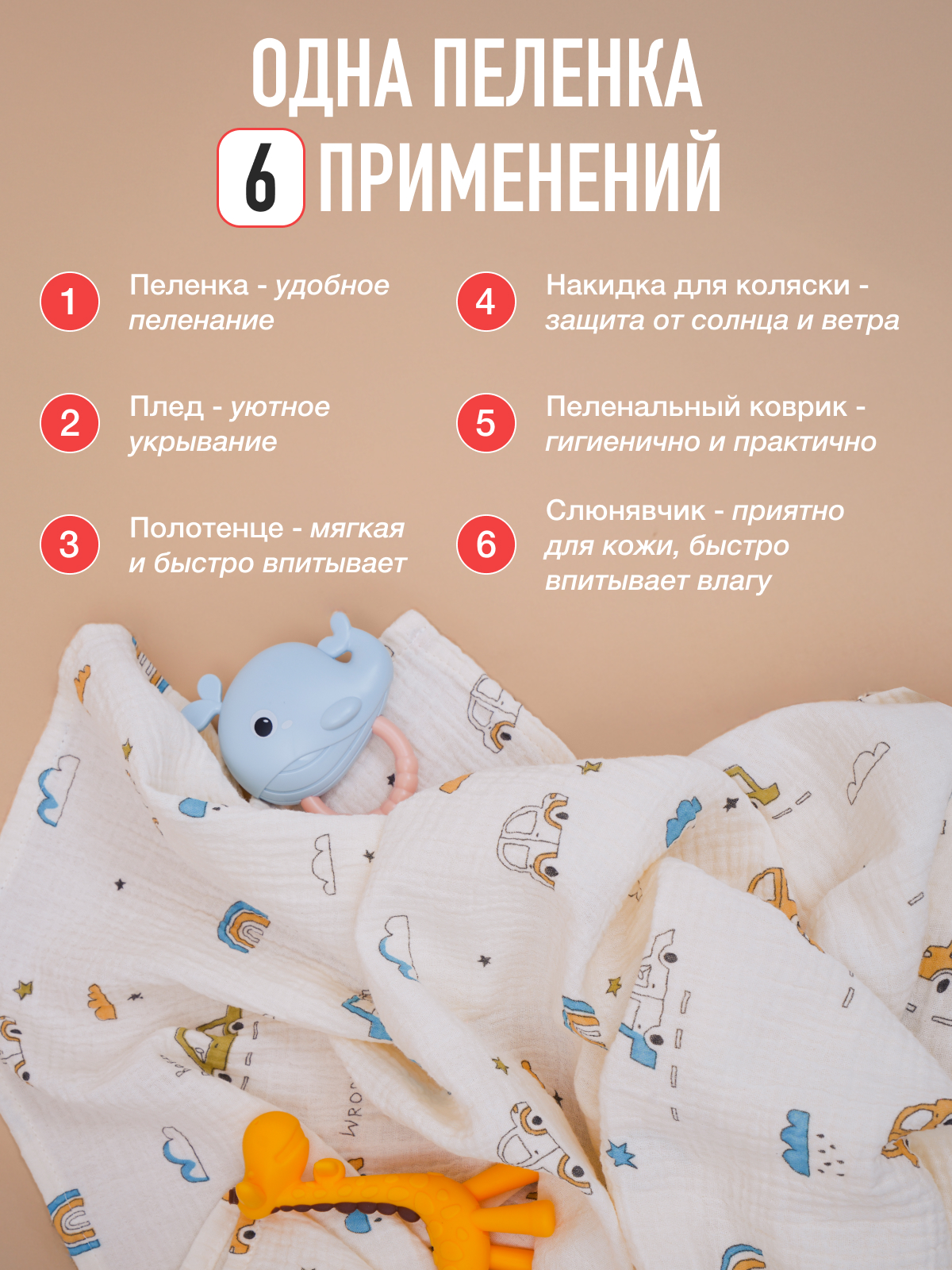 Пелёнка Mamagoods зайчики, сердечки муслин 100х100 см 2 шт. - фото 5