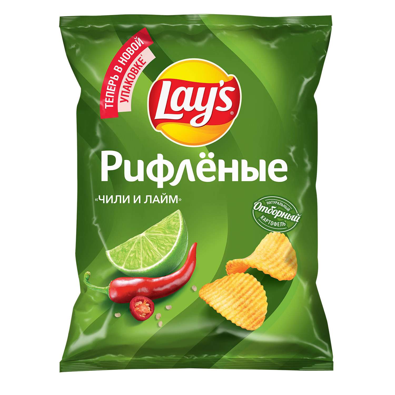Чипсы из натурального картофеля Lays Чили и Лайм рифленые 105г - фото 1
