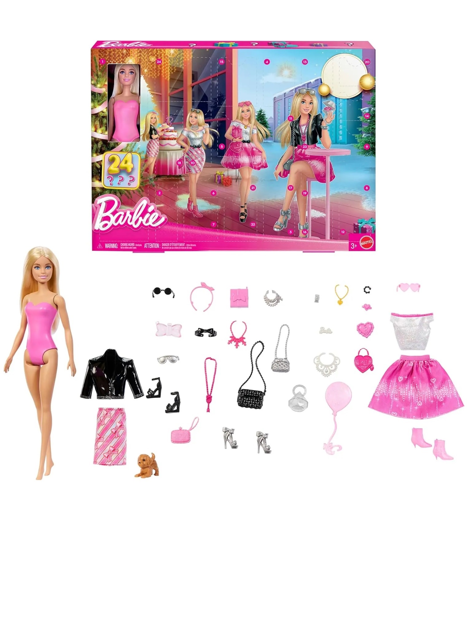 Кукла модельная Barbie и Адвент-календарь 24 сюрприза высота 28 см JFL63 - фото 1
