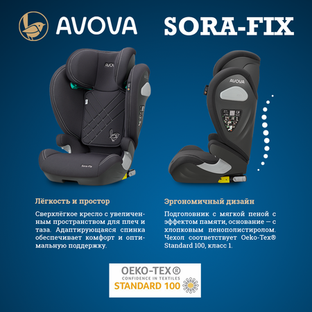 Автокресло Avova Sora-Fix Isofix 2/3 (15-36 кг) серый