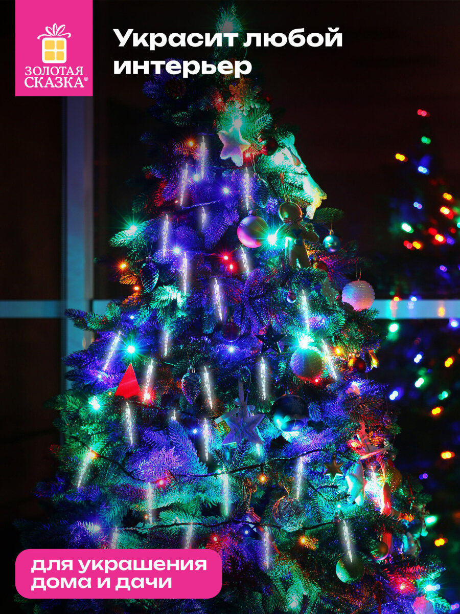 Гирлянда нить новогодняя Золотая сказка интерьерная для дома и на елку Сосульки на батарейках светодиодная - фото 5