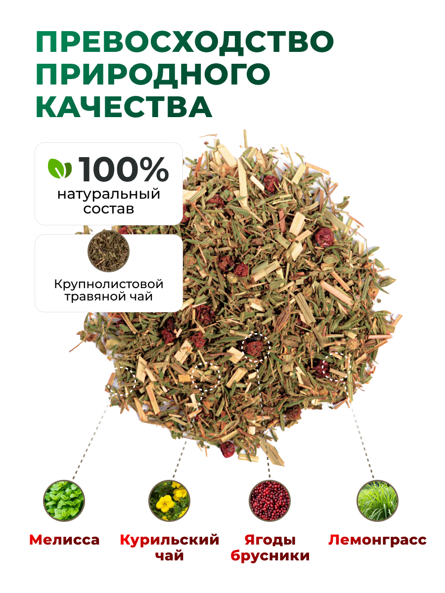 Напиток чайный Предгорья Белухи Курильский чай с лемонграссом мелиссой ягодами брусники 60 гр - фото 3