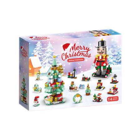 Адвент календарь 2в1 DYVOMIR Новогодняя елка и поезд с подарками 12 мини-конструкторов