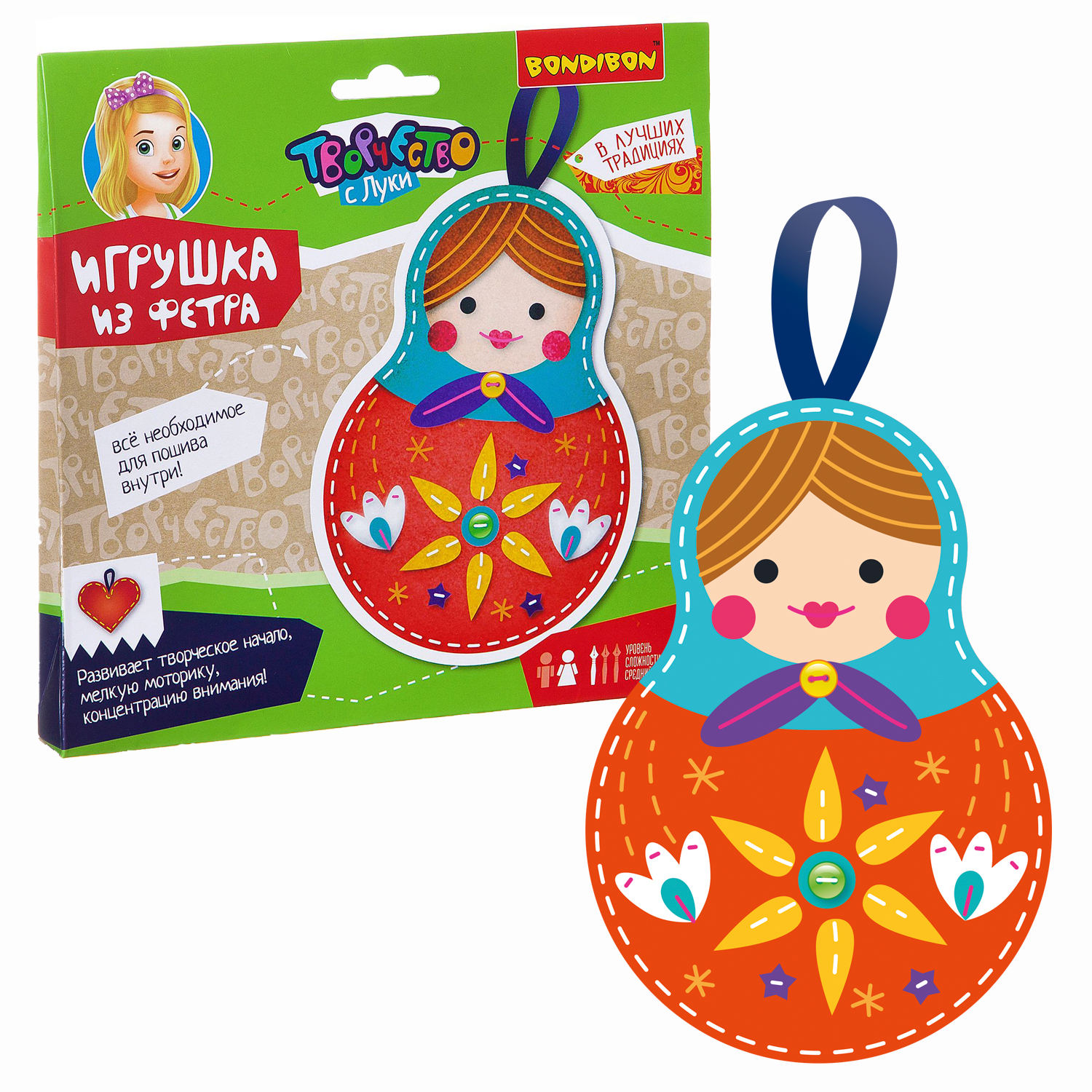 Набор для творчества Bondibon шитье игрушка из фетра Матрешка - фото 1