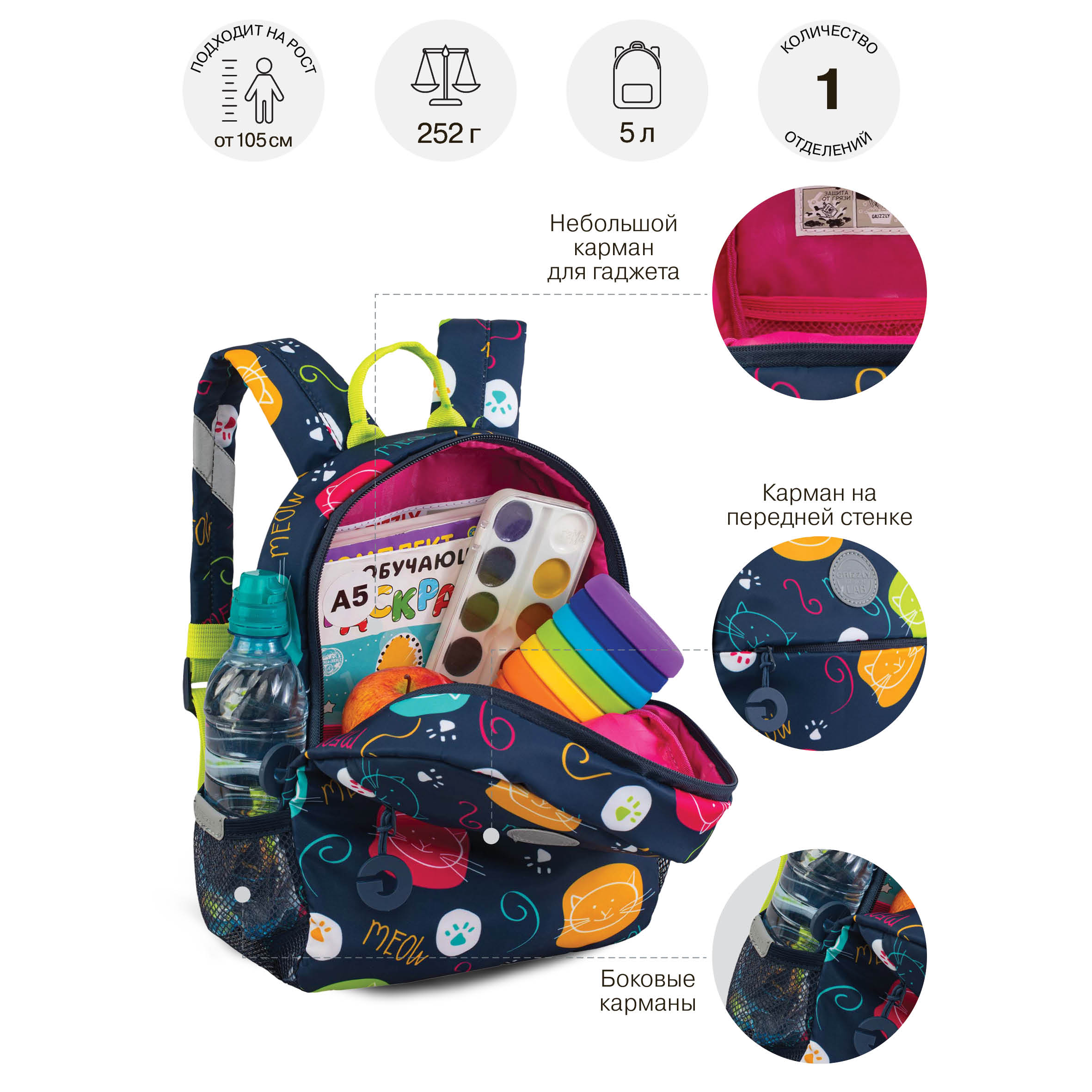 Рюкзак дошкольный Grizzly Мяу - фото 8