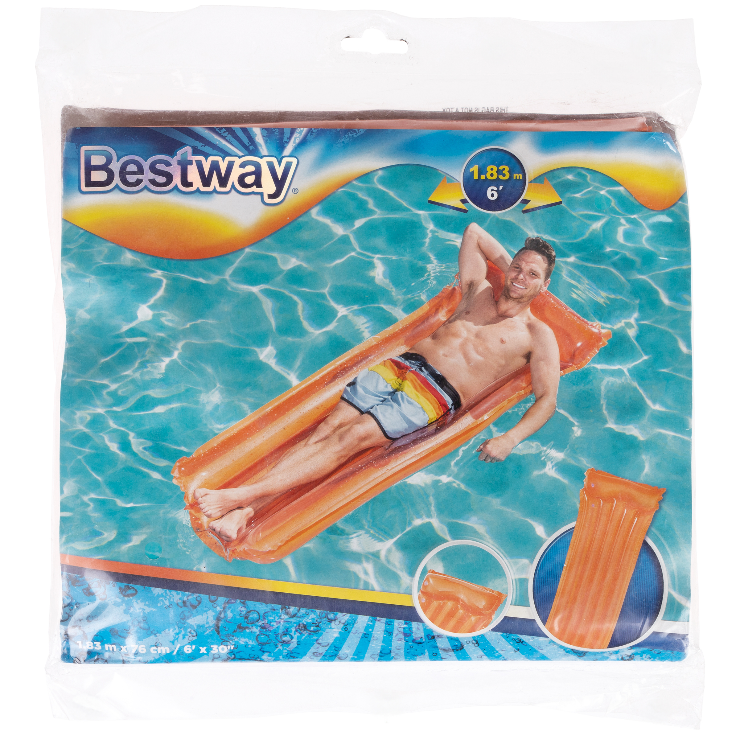 Надувной матрас для плавания Bestway 183 х 76 водяной матрац для бассейна моря речки пляжа оранжевый - фото 3