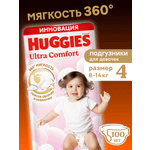 Подгузники Huggies Ultra Comfort для девочек 4 (8-14 кг) 100 шт.